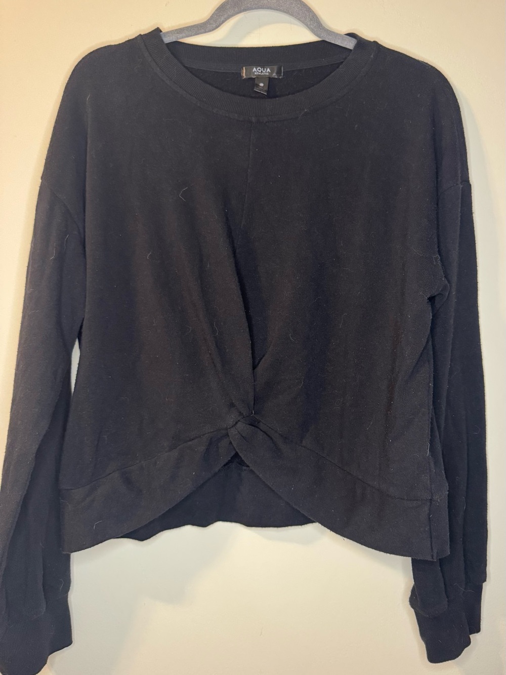 Aqua Athletic Women’s L Black Knot Front Cropped Sweatshirt Long Sleeve